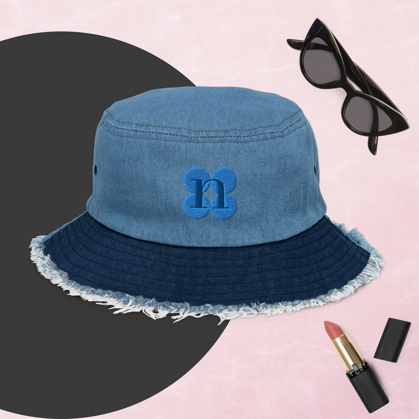 Distressed denim bucket hat